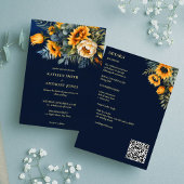 Invitation tournesol rustique bleu marine mariage de automne 