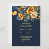 Invitation tournesol rustique bleu marine mariage de automne  (Devant)