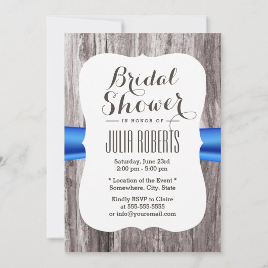 Invitation Tournesol Rustique Bleu Ruban Fête des mariées en  (Dos)