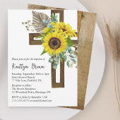Invitation Tournesol Rustique Boho Boho Boisé Croix Baptême