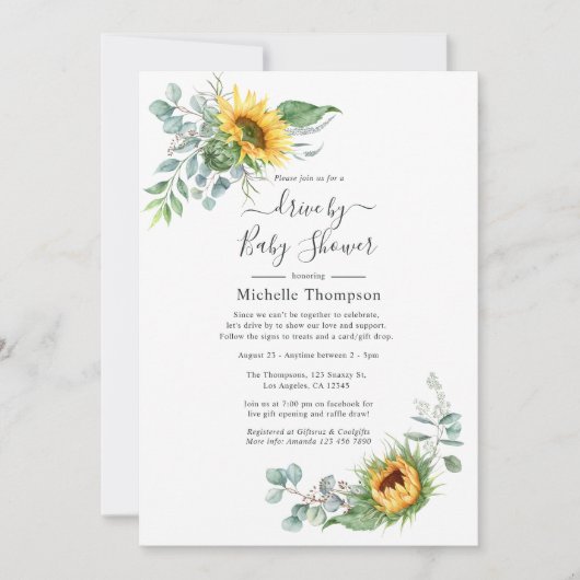 Invitation Tournesol Rustique Boho Eucalyptus Drive Par Douch (Devant)