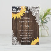 Invitation Tournesol Rustique Bois Floral Mariage dentelle (Debout devant)