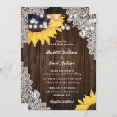 Invitation Tournesol Rustique Bois Floral Mariage dentelle (Devant / Derrière)