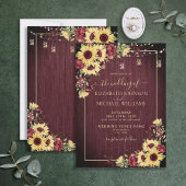 Invitation Tournesol rustique Bourgogne Bois Mariage Floral