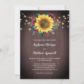 Invitation Tournesol Rustique Bourgogne Rose Lumières bois Ma (Devant)