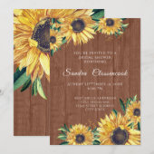 Invitation Tournesol rustique Brown Mariage Fête des mariées (Devant / Derrière)