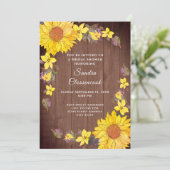 Invitation Tournesol rustique Brown Mariage Fête des mariées (Debout devant)