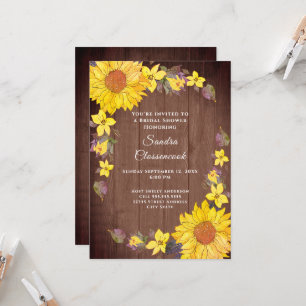 Invitation Tournesol rustique Brown Mariage Fête des mariées