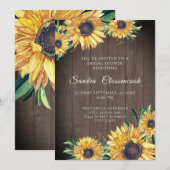 Invitation Tournesol rustique Brown Mariage Fête des mariées (Devant / Derrière)