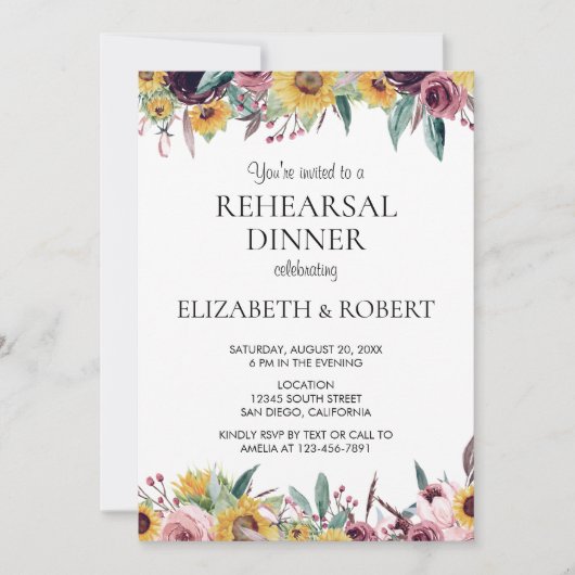 Invitation Tournesol Rustique Brûlé Orange Mariage Répétition (Devant)