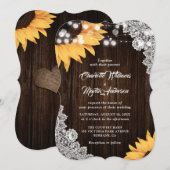 Invitation Tournesol Rustique Burlap Floral Mariage dentelle (Devant / Derrière)