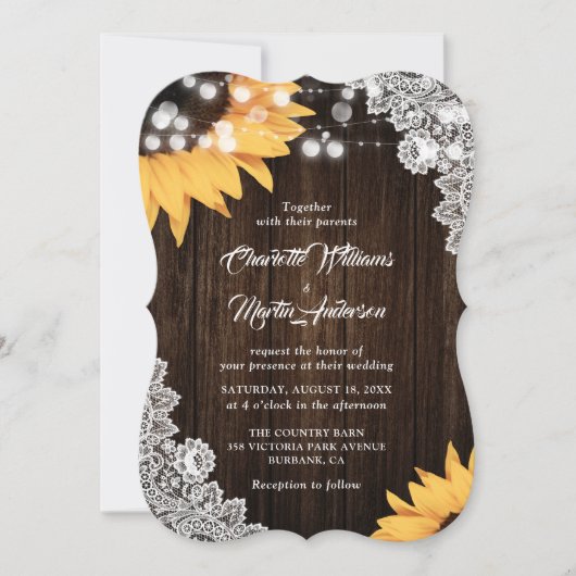 Invitation Tournesol Rustique Burlap Floral Mariage dentelle (Devant)