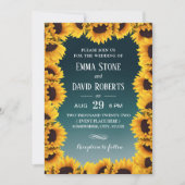 Invitation Tournesol Rustique Cadre Floral Mariage Turquoise (Devant)