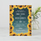 Invitation Tournesol Rustique Cadre Floral Mariage Turquoise (Debout devant)