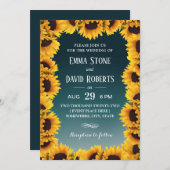 Invitation Tournesol Rustique Cadre Floral Mariage Turquoise (Devant / Derrière)