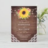 Invitation Tournesol Rustique Corail Floral Lumières Mariage (Debout devant)