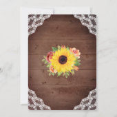 Invitation Tournesol Rustique Corail Floral Lumières Mariage (Dos)