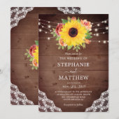Invitation Tournesol Rustique Corail Floral Lumières Mariage (Devant / Derrière)