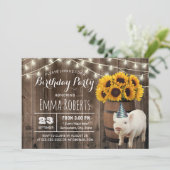 Invitation Tournesol rustique Cute Cochon ferme fête d'annive (Debout devant)