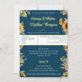 Invitation Tournesol rustique de campagne bleu marine Photo (Dos)