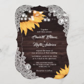 Invitation Tournesol Rustique dentelle de bois Monogramme Mar (Devant / Derrière)