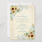 Invitation Tournesol rustique Dusty bleu Jaune Floral Mariage (Devant)