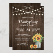 Invitation Tournesol Rustique Éclairage Thanksgiving Dîner (Devant / Derrière)