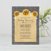 Invitation Tournesol rustique et Baby shower en bois de grang (Debout devant)