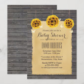 Invitation Tournesol rustique et Baby shower en bois de grang (Devant / Derrière)