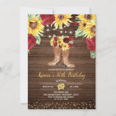 Invitation Tournesol rustique et bottes Roses Anniversaire (Devant)