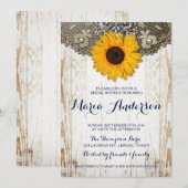 Invitation Tournesol rustique et Fête des mariées de dentelle (Devant / Derrière)