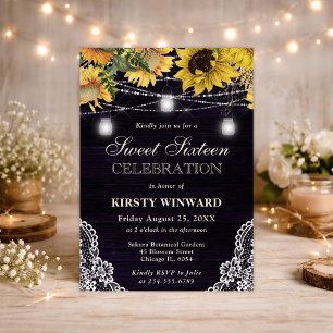 Invitation Tournesol rustique et lampions en pots Mason pour 