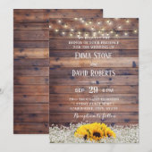 Invitation Tournesol rustique et lumières à cordes Mariage de (Devant / Derrière)