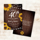 Invitation Tournesol rustique et lumières Surprise 40e annive<br><div class="desc">Ce design présente de jolis tournesols aquarelles peints sur un arrière - plan en bois rustique agrémenté de lampes à cordes. Cliquez sur le bouton personnaliser pour plus de flexibilité dans la modification du texte ou le déplacement des graphiques! Des variantes de cette conception ainsi que des produits de coordination...</div>