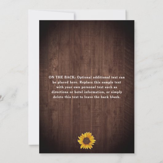 Invitation Tournesol rustique et lumières Surprise 50e annive (Dos)