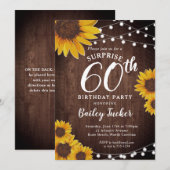 Invitation Tournesol rustique et lumières Surprise 60e annive (Devant / Derrière)