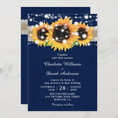 Invitation Tournesol rustique et mariage bleu marine Invitati (Devant / Derrière)