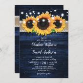 Invitation Tournesol rustique et mariage bleu marine Invitati (Devant / Derrière)