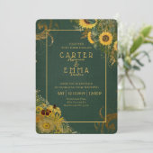 Invitation Tournesol rustique et Mariage campagnard vert dent (Debout devant)