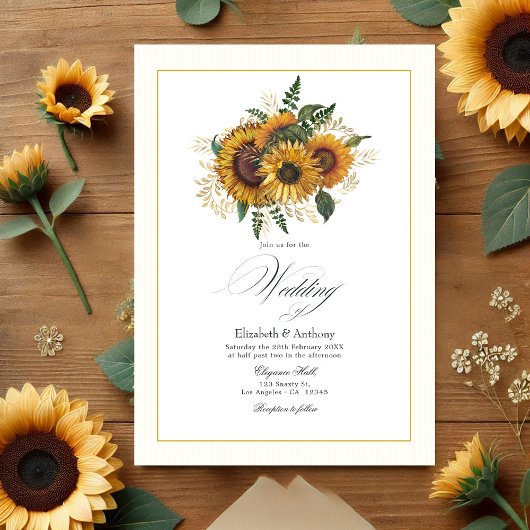 Invitation Tournesol rustique et Mariage d'or