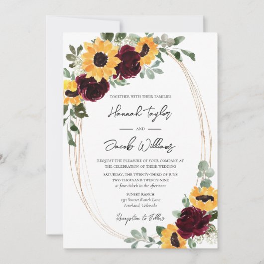 Invitation Tournesol rustique et Mariage Rose QR Code RSVP (Devant)