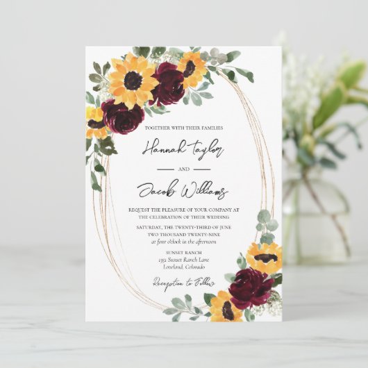 Invitation Tournesol rustique et Mariage Rose QR Code RSVP (Debout devant)