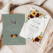 Invitation Tournesol rustique et Mariage Rose QR Code RSVP
