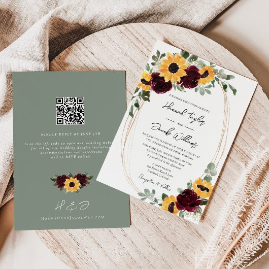 Invitation Tournesol rustique et Mariage Rose QR Code RSVP