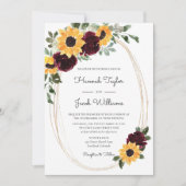 Invitation Tournesol rustique et Rose Mariage de code QR (Devant)