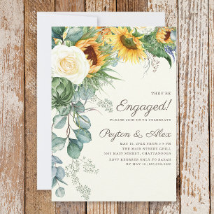Invitation Tournesol rustique Eucalyptus Blanc Roses Fiançail