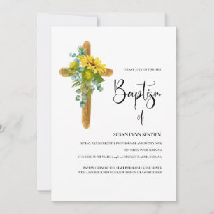 Invitation Tournesol rustique Eucalyptus Cross Baptême