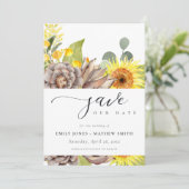 INVITATION TOURNESOL RUSTIQUE EUCALYPTUS  FLORAL ENREGISTRER  (Debout devant)