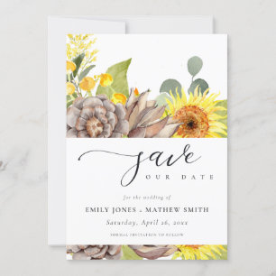 INVITATION TOURNESOL RUSTIQUE EUCALYPTUS FLORAL ENREGISTRER