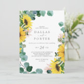 Invitation Tournesol Rustique Eucalyptus Mariage Décontracté (Debout devant)